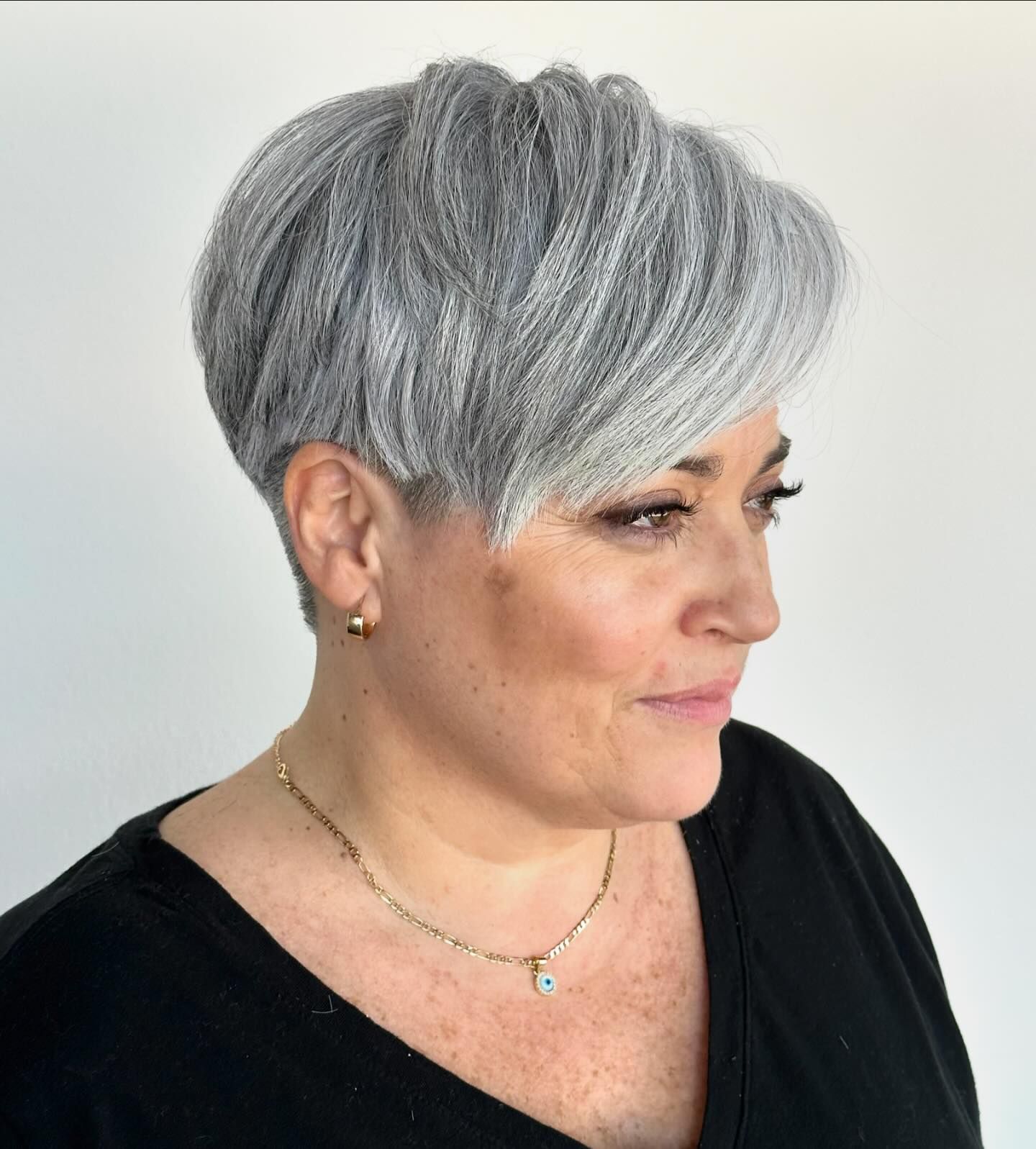 Silver Side Swept Pixie for Thick Hair